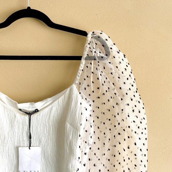 Zara Dotted Mesh Puff Sleeves Size M - Picture 2 of 5
